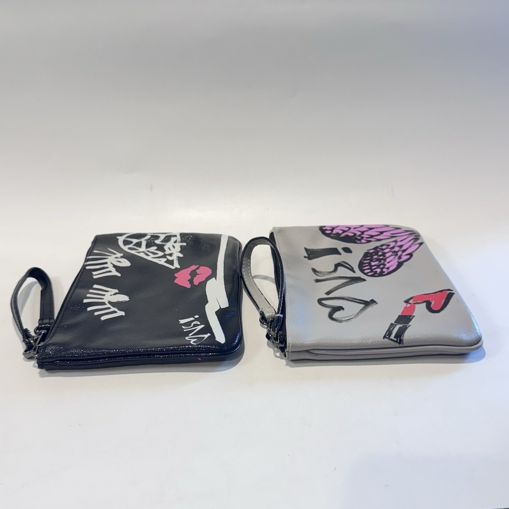 Victoria's Secret Zipper Wristlet Make up Cosmetic Bag (2) Gray & Black Graphics - Picture 8 of 14